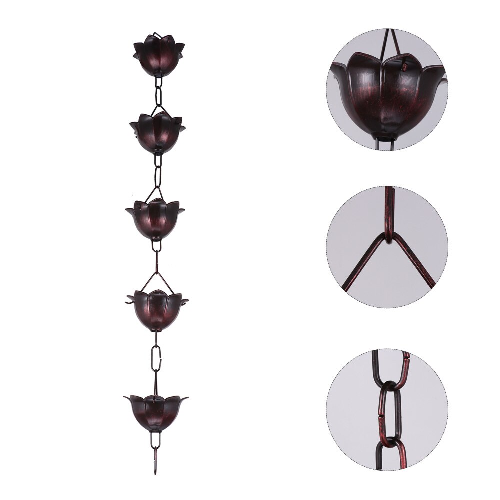 1m Universal Rain Chain Metal Chimes and Cups Flower Rain Catcher for Gutter: Default Title