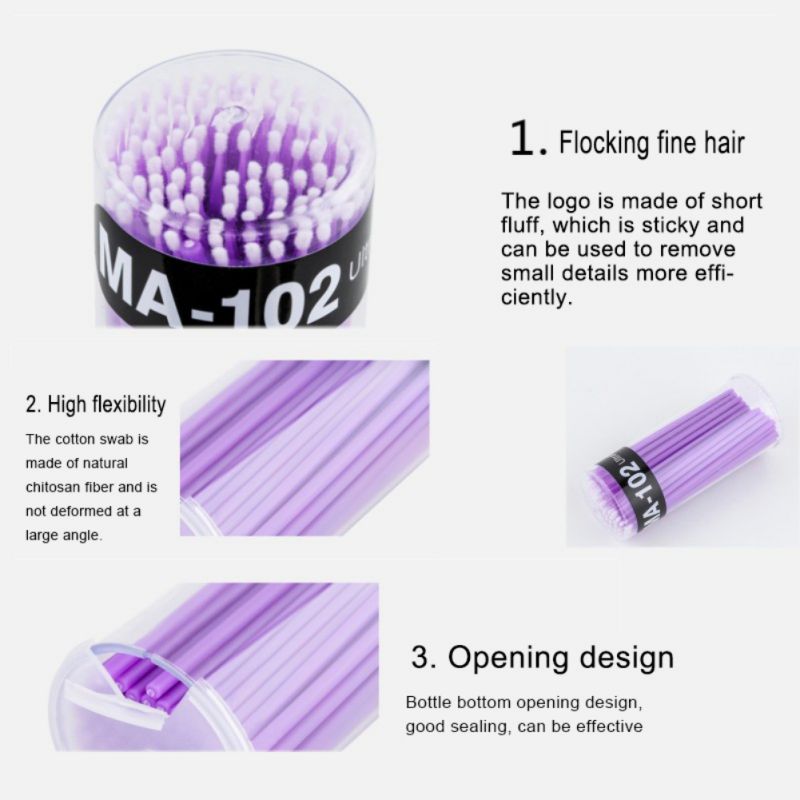 100pcs/set 1.5mm Disposable Micro Applicator For Automotive Paint Chip Repair Car Gap Cleaning Purple
