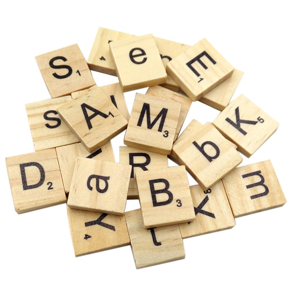 100Pcs English Letter Set Word Scrapbooking Scrabbled Number Alphabet Tile Early Education Wooden Letter Block Home DIY Crafting