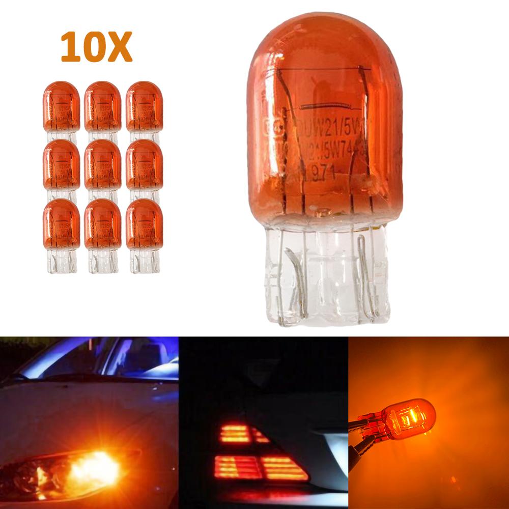 T20 W21 7443 Duidelijk Signaal Lamp Helder Glas 5W Drl Dubbele Gloeidraad Auto Lamp Auto Licht (10 Pcs): Amber Light