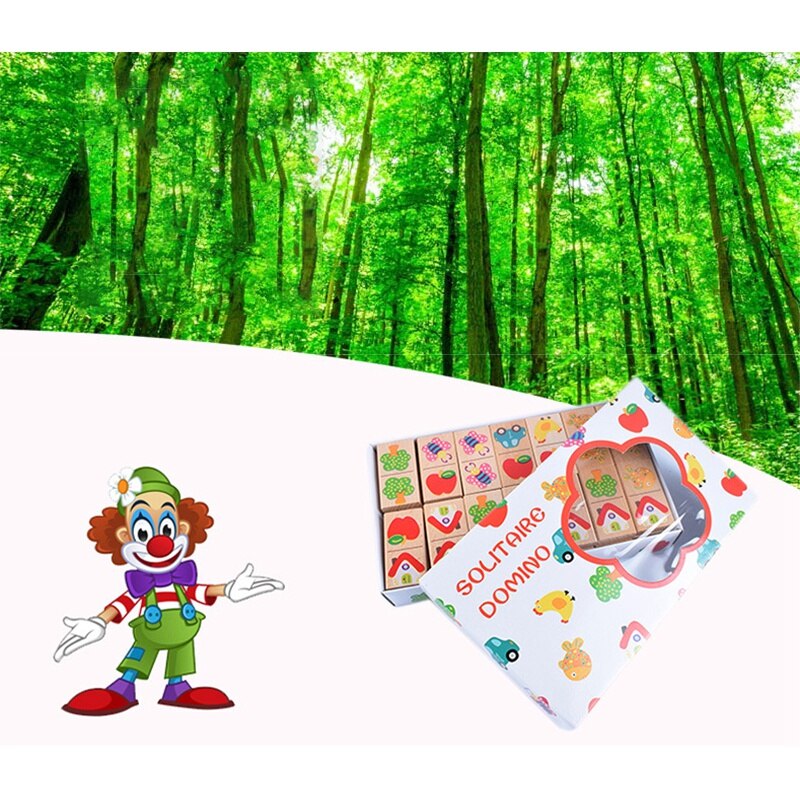 28 pièces bébé en bois Domino bloc jouets dessin animé jardin Animal véhicule fruits Domino blocs jouets éducatifs jeu de correspondance