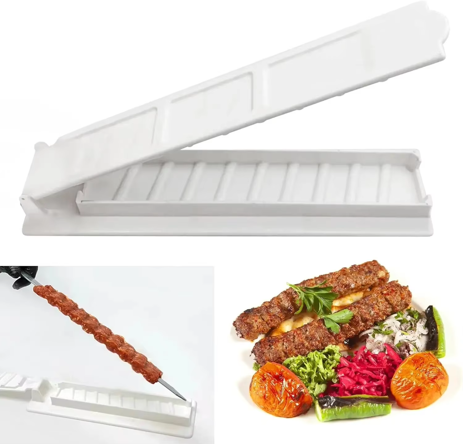 Rij Kebab Maker Bbq Vlees Spies Machine Kebab Pers Maker Herbruikbare Plastic Bbq Spies Maker Kebab Voorbereiding BBQ Tool: WHITE