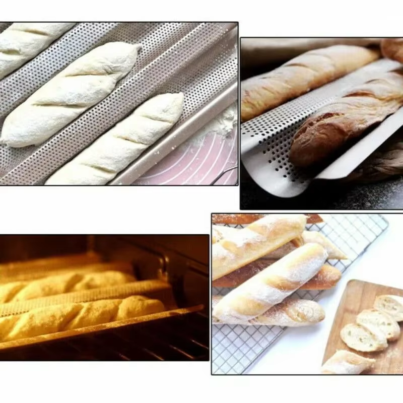 Nonstick Perforated French Bread Baking Pan Carbon Steel Baguette Pan French Bread 4 Wave es Loaf Bake Mold Cooking Tray