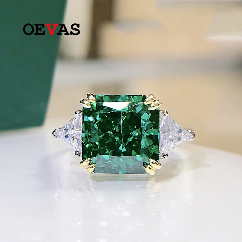 Oevas 100% 925 Sterling Zilver 10*10Mm Emerald Hoge Carbon Diamond Ringen Voor Vrouwen Sparkling Bruiloft Fine Jewelry