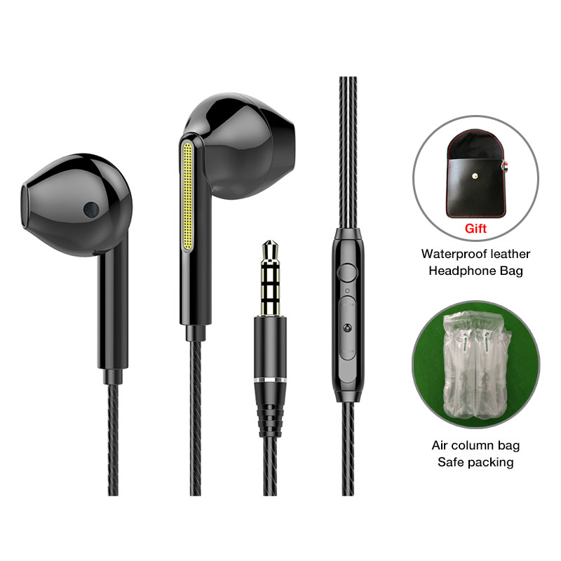 Eardeco in-ear-hörlurar headset med mikrofon trådbundna hörlurar tung bas stereo mobilhörlurar öronsnäckor trådbundna speltelefonhörlurar: Svart