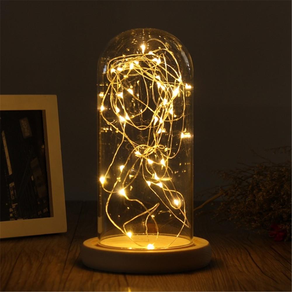 Fairy Lights Glass Vase Jar Transparent Bottle Terrarium Glass cloche Dust Cover Wooden base Flower Storage box