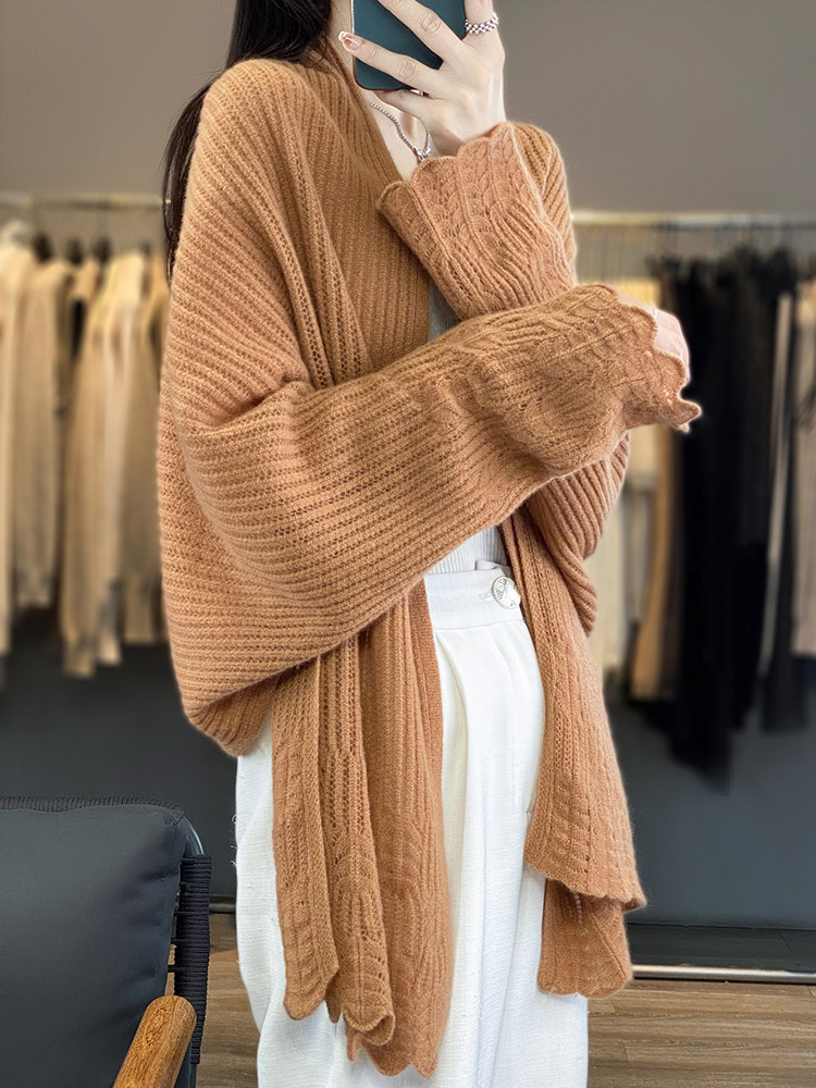 Camisola feminina cardigan xales de caxemira primavera outono 100% lã merino malhas rendas manga longa solta roupas femininas topos novo