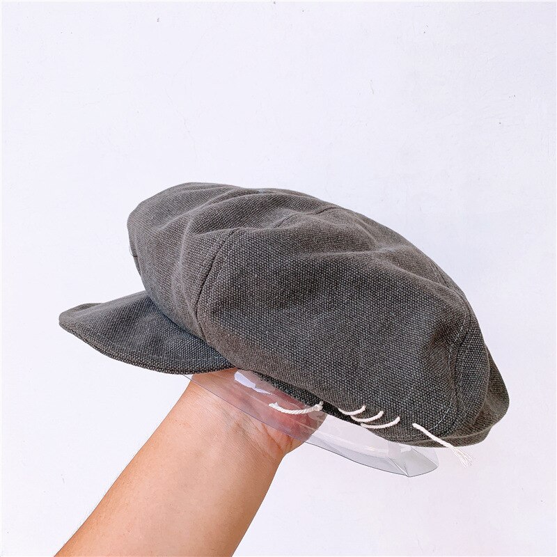 Spring Painter Hat Female Japanese Lady Cloud Hat Beret Autumn Retro Cotton Linen Newsboy Hat Octagonal Hat: Gray