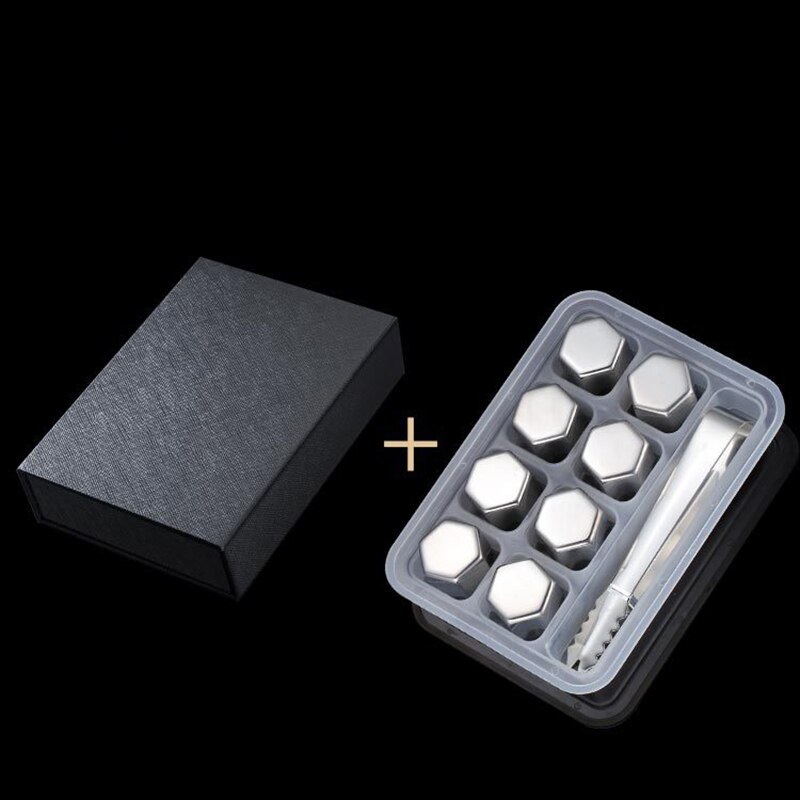 6/8PCS Boxed Stainless Steel Whiskey Stones Ice Cubes Eco-Friendly Stone For Wine Cooler Whiskey Stones Cube Beer Chillers: Hexagon-8pcs