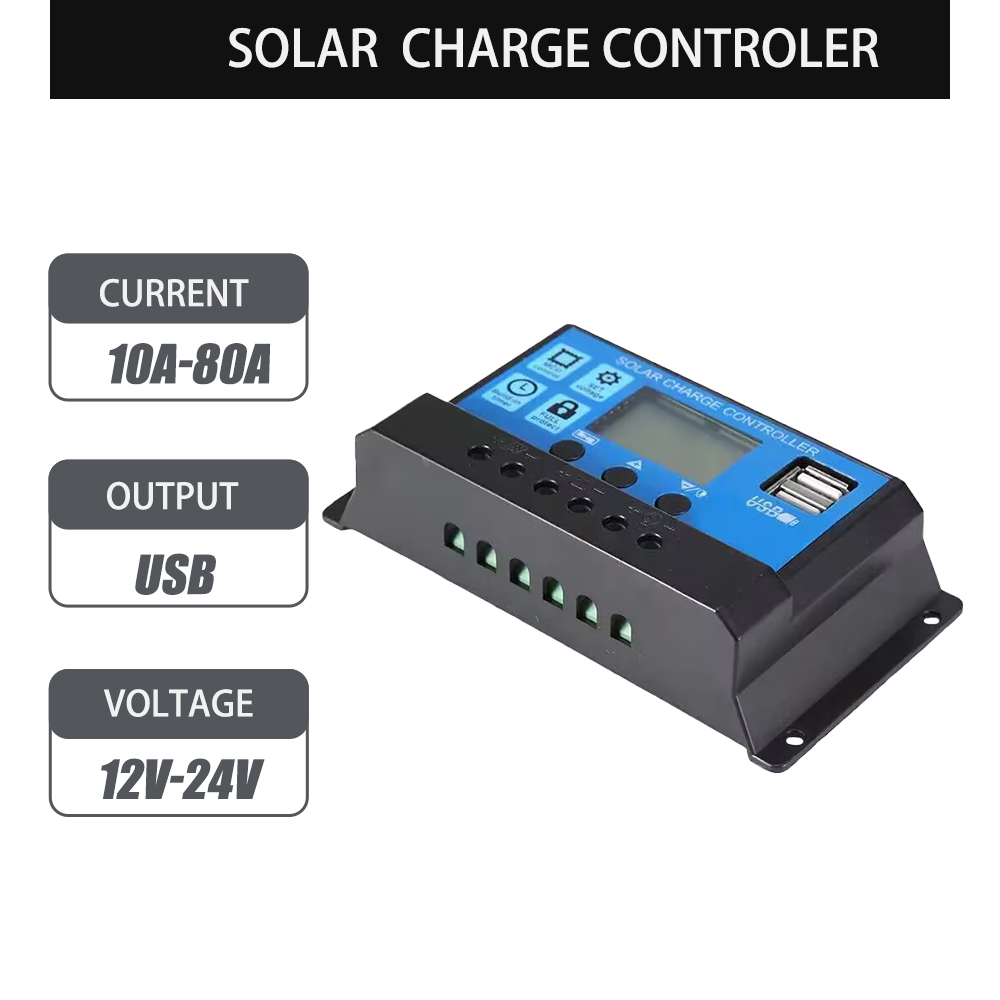 10A 20A 30A 60A Solar Charge Controller 12V 24V Solar Panel PV Controller 50VDC Dual USB For Lifepo4 Lithium Lead Acid Battery