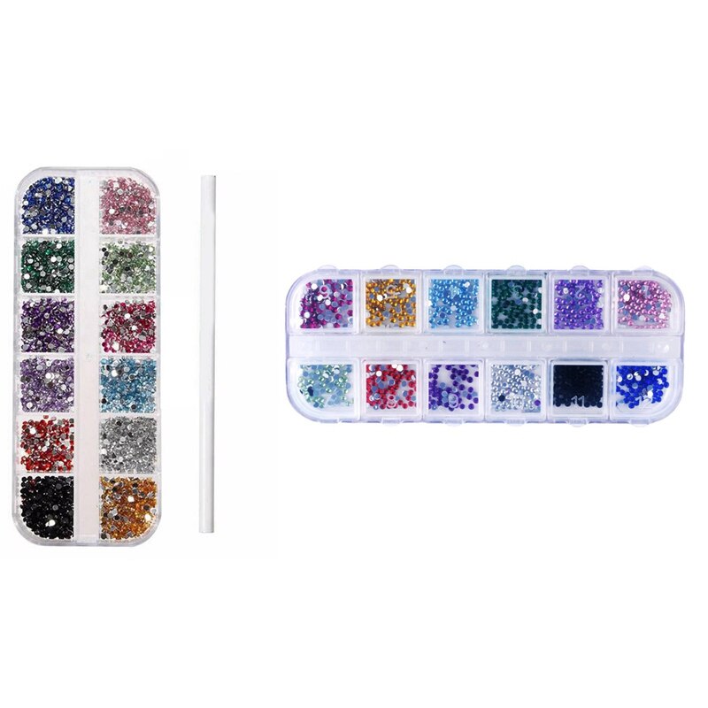 1200Pcs Nail Art Rhinestones Glitters Acryl Tips Wiel Met 3000Pcs Acryl 2Mm Rhinestones Gems Studs Nail Art kit: Default Title