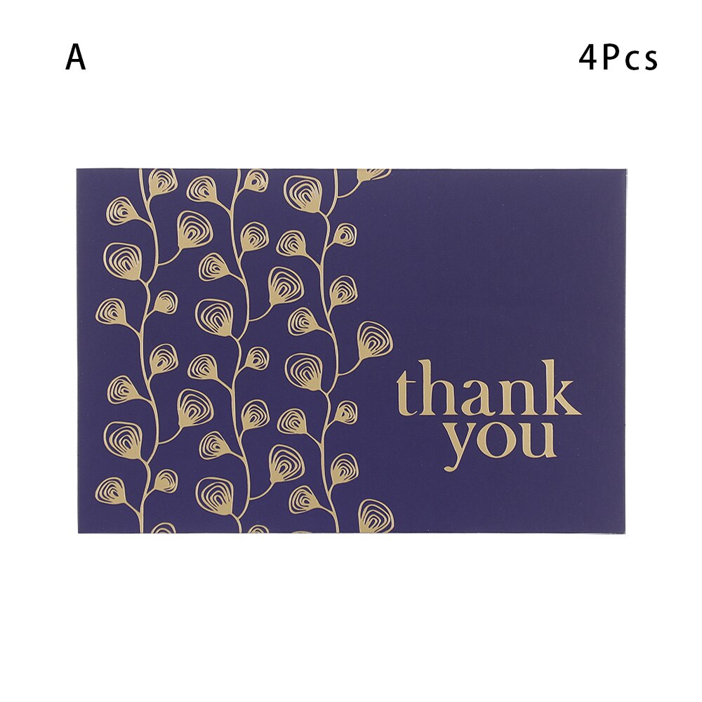 Cartes de remerciement en feuille d'or, lot de 4/6 cartes d'invitation à motifs floraux avec enveloppes, autocollants vierges, cartes postales pliantes: 4Pcs-A