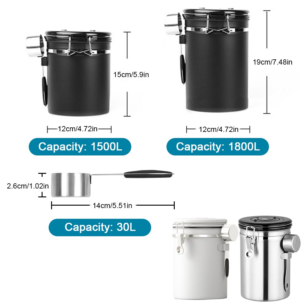 Coffee bean sealed tank 304 stainless steel exhaust valve sealed storage tank with spoon dried fruit preservation tank