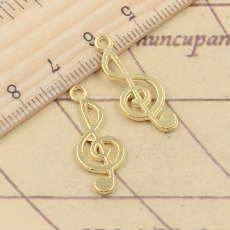 20pcs Charms Musical Note 26x10mm Tibetan Bronze Silver Color Pendants Antique Jewelry Making DIY Handmade Craft: Gold-color