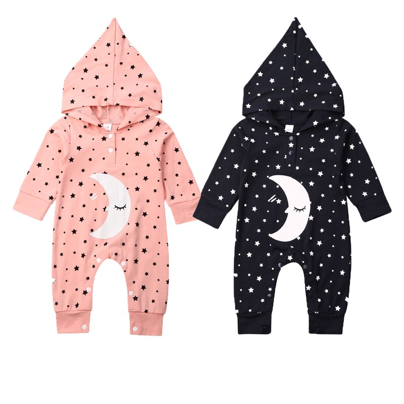 0-18M Toddler Baby Girls Boy Rompers Moon Hooded Jumpsuit Romper Autumn Winter Warm Clothes