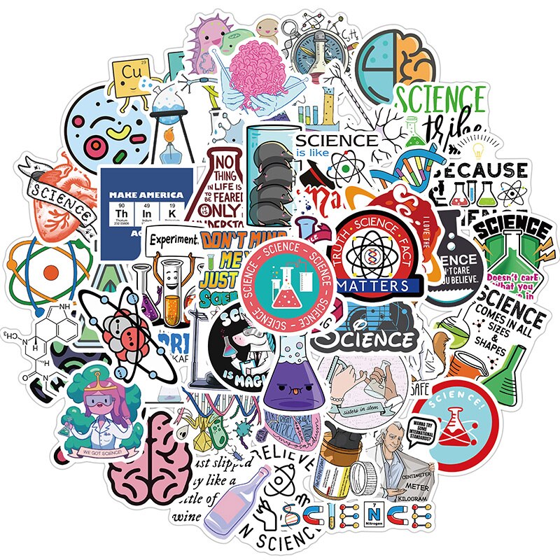50PCS Science Sticker Physics Chemistry Lab Decals For Case DIY Luggage Laptop Notebook Skateboard Motorcycle Bicycle Sticker