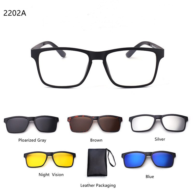 Lunettes de soleil magnétiques polarisées 6 en 1 pour hommes et femmes, Clip magnétique, monture de lunettes de soleil Simple, myopie: 2202A