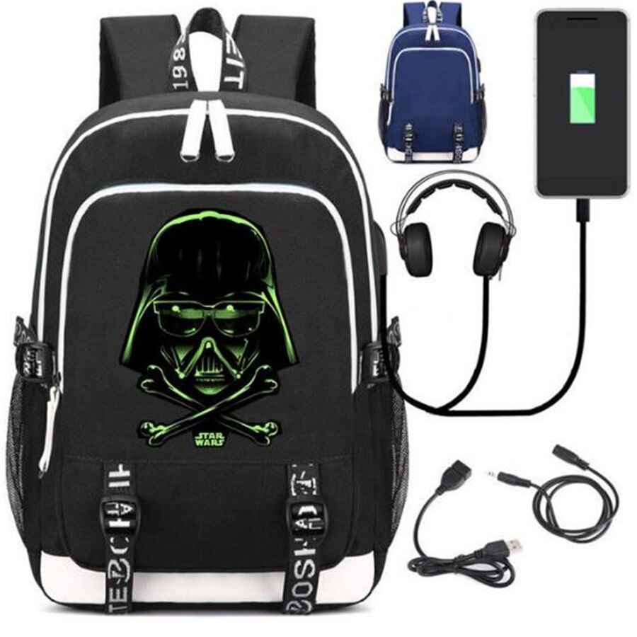 Star War Rucksack Backpack Fans Bag W/ USB Port / Lock Headphone Travel Laptop Student School Bags: Style 4 / Black Bag