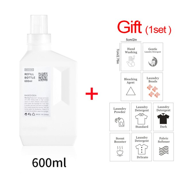 Vaskeflaske for baderom med etiketter vaskemiddel mykner blekemiddel oppbevaringsboks 1000ml tomme flasker med stor kapasitet: B-hvit 600ml
