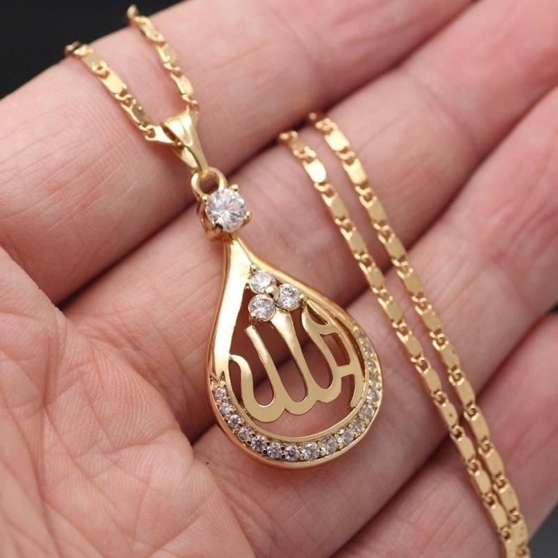 Islamski muzułmanin Allah Koran wisiorek w kształcie kropli naszyjnik mężczyźni kobiety amulety biżuteria prezenty na ramadan