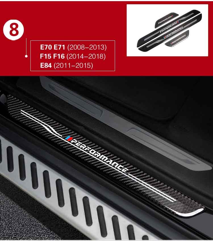 Umbral de puerta protectores de placa de desgaste de fibra de carbono de umbral de puerta s pegatinas para BMW F10 F30 F34 E70 X1 X5 X6 E90 E70 E71 Accesorios: E70 E71 F15 F16 E84