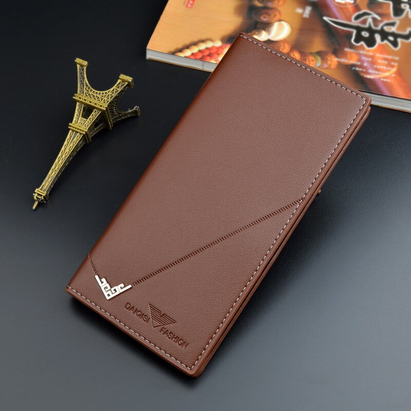 Men's Long Wallet MaleThin Vertical Youth Soft Coin Purse 3 Fold High Capacity Standard Slim Wallet: light coffee