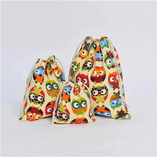Canvas Drawstring Pouch Party Bag Print Owl Home Organizer Bag Size choosing