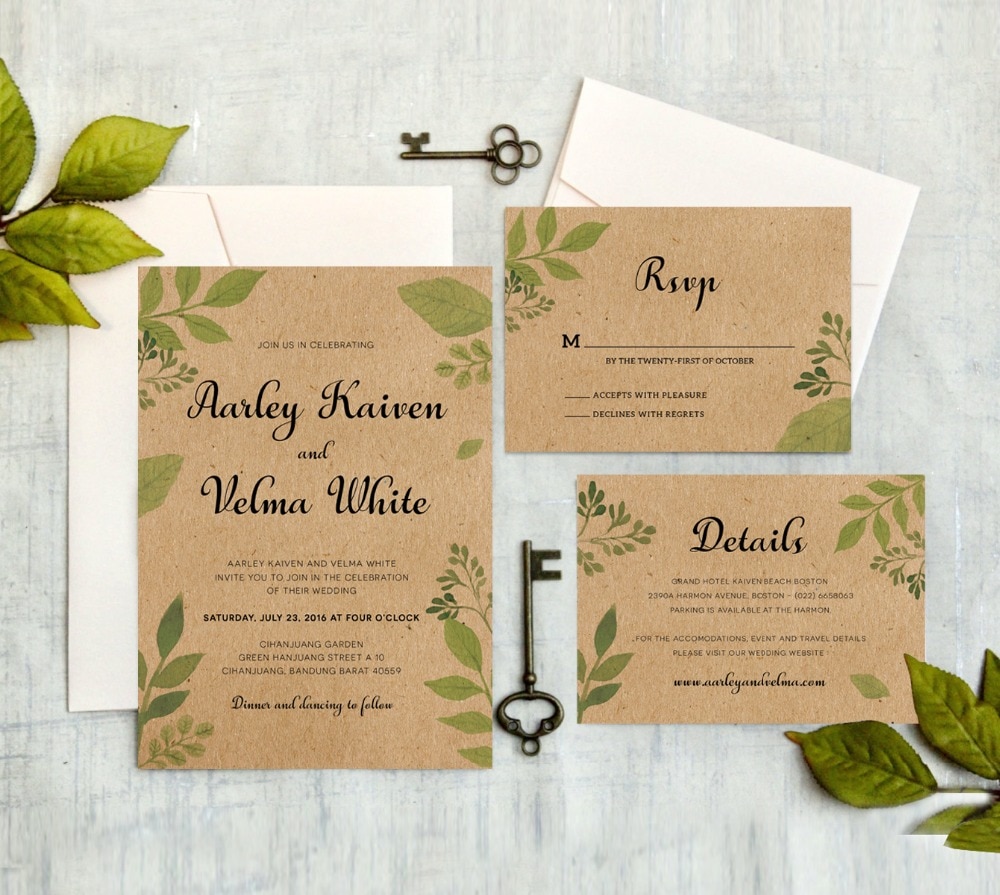 Rustic Wedding Invitations with RSVP Cards Kraft Paper Wedding Invitations Set Save the Date Menu Cards - Lot of 50