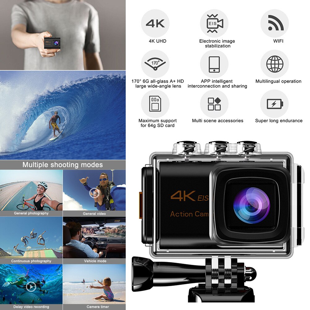 Abs 4K Wifi Waterdichte Draagbare Intelligente Afstandsbediening Sport Camera Eis Drie Axis Reizen Luchtfotografie Groothoek