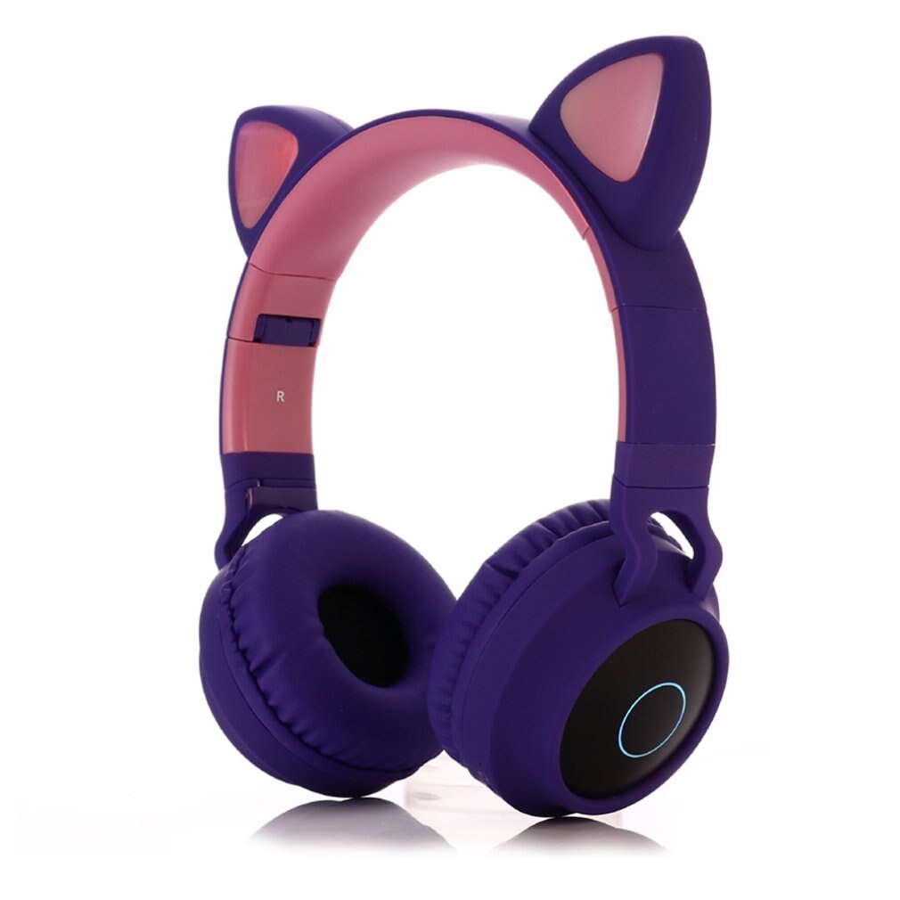 Casque d'oreille de chat mignon casque sans fil casque 5.0 basse pliable stéréo casque de jeu pour téléphone portable: VIOLET