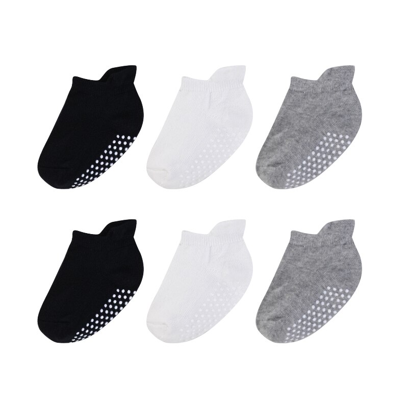 6Pairs Baby Sokken 100% Biologische Katoenen Baby Sokjes Met Non Non-Slip Zolen Unisex Anti Slip Baby sok Voor Meisjes Jongens 0-3Y: 01