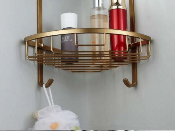 Og detail vægmonteret antik messing badeværelse hjørne hylde badeværelse shampoo hylde bade bruser hylde sæbe holder
