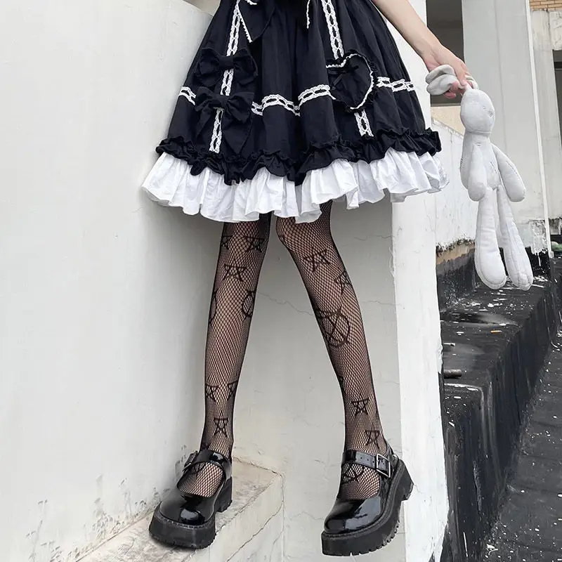 Lolita Ragazze Carino Pentacolo Stampa Collant Donne Sexy Gotico Punk Magico Stella a Cinque Punte Maglia Pesce Net Collant Calze per il Corpo