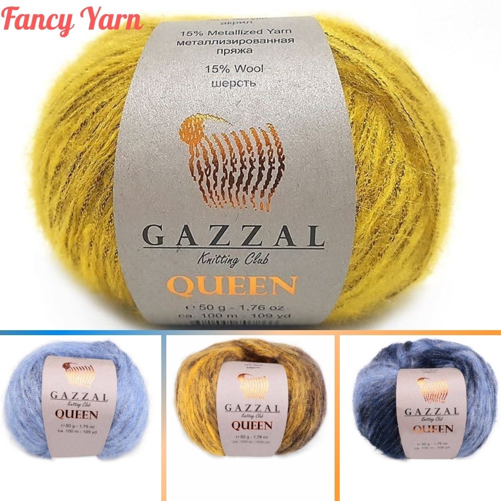 Gazzal Queen Ball Hand Knitting Yarn, 50 grams 100 meters, Thread, Wool, Metallized, Fantasy, Baby, Crochet, Clothes, Sport, Cardigan, Blouse, , Amigurumi, Hobby, Packs, Palmie Store, Made In Turkish Diy
