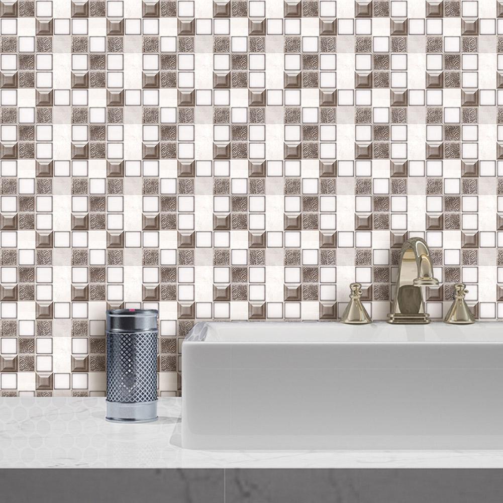 6pcs Tiles Stickers Self Moisture-proof Surface Covered with Film Adhesive Mosaic Kitchen Bathroom Waterproof Wallpaper