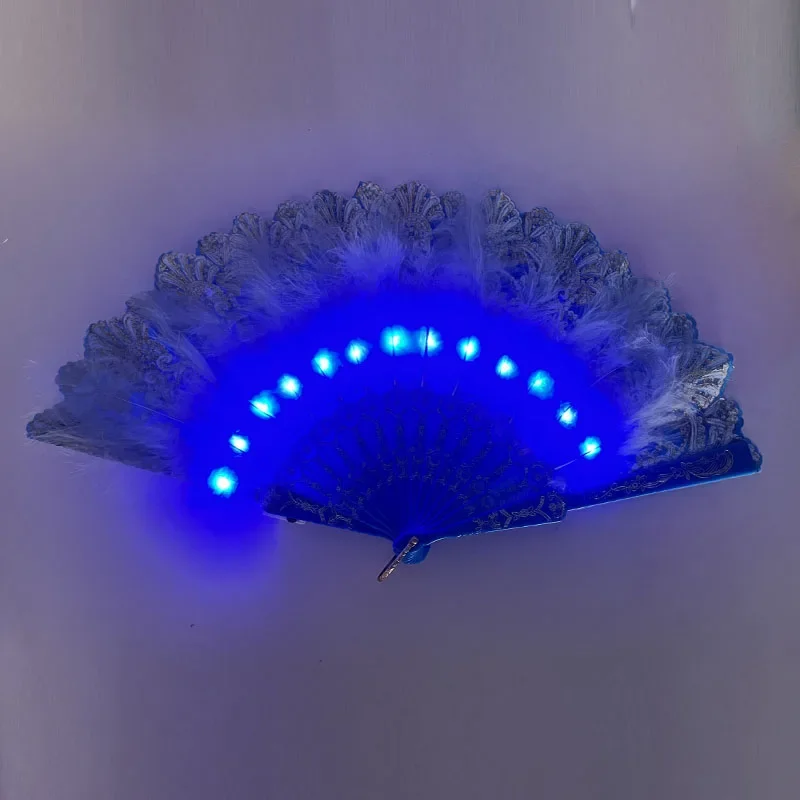 Abanicos de mano de plumas con luz LED brillante para niños y adultos, perfectos para fiestas de baile, festivales y bodas: Morado
