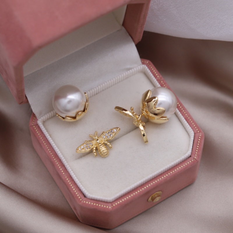 Südkorea neues Modeschmuck 14K vergoldet Biene Zirkon Perlenohrringe elegante Damen tägliche Arbeitsaccessoires: Hellgelb Gold Farbe