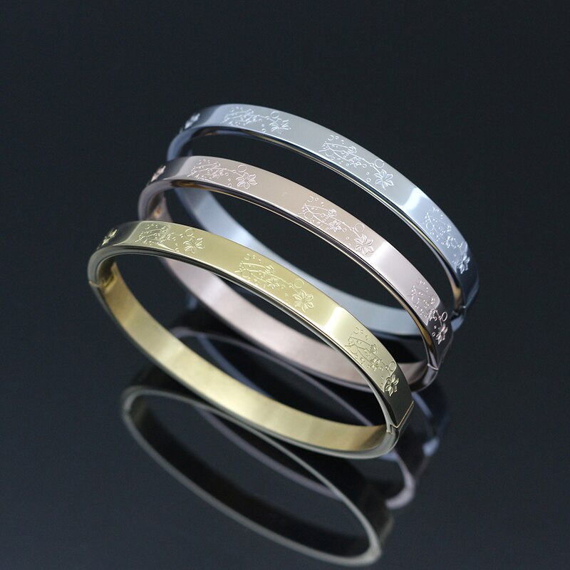 Pulsera de acero inoxidable con de flor de loto para mujer, brazalete con de flor de loto, joya bonita para ,