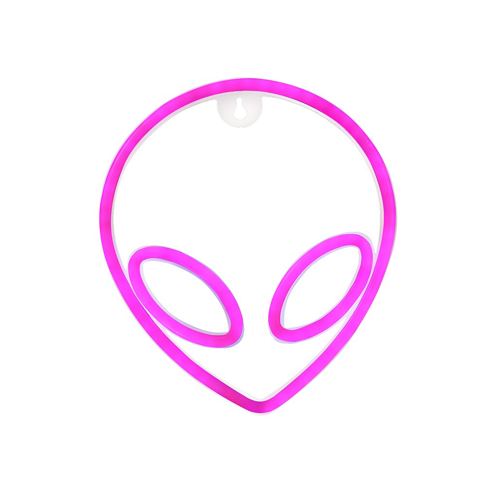 Neon Sign Alien Face Shaped Wall Hanging Lights For Home Children Room Saucerman Night Lamps Party Art Decor Kids: pink