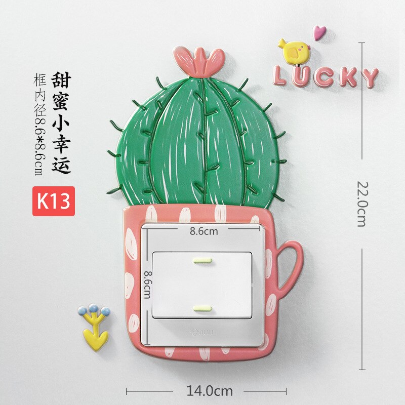 Home Decorations Wall Stickers Switch Protection Sticker Night light Switch Stickers Cartoon Cactus Unicorn Dino Switch Sticker: Black