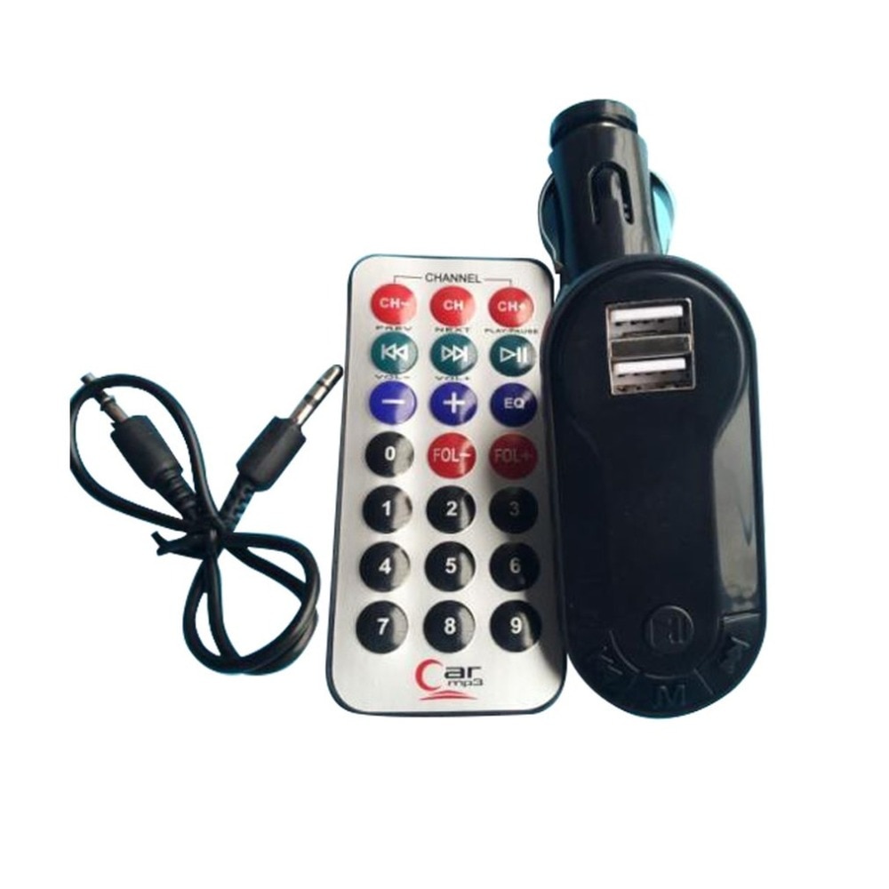 Blauw Bluetooth Draadloze Fm-zender MP3 Speler Handsfree Car Kit USB TF SD Remote Dual Usb-poort Ruisonderdrukking