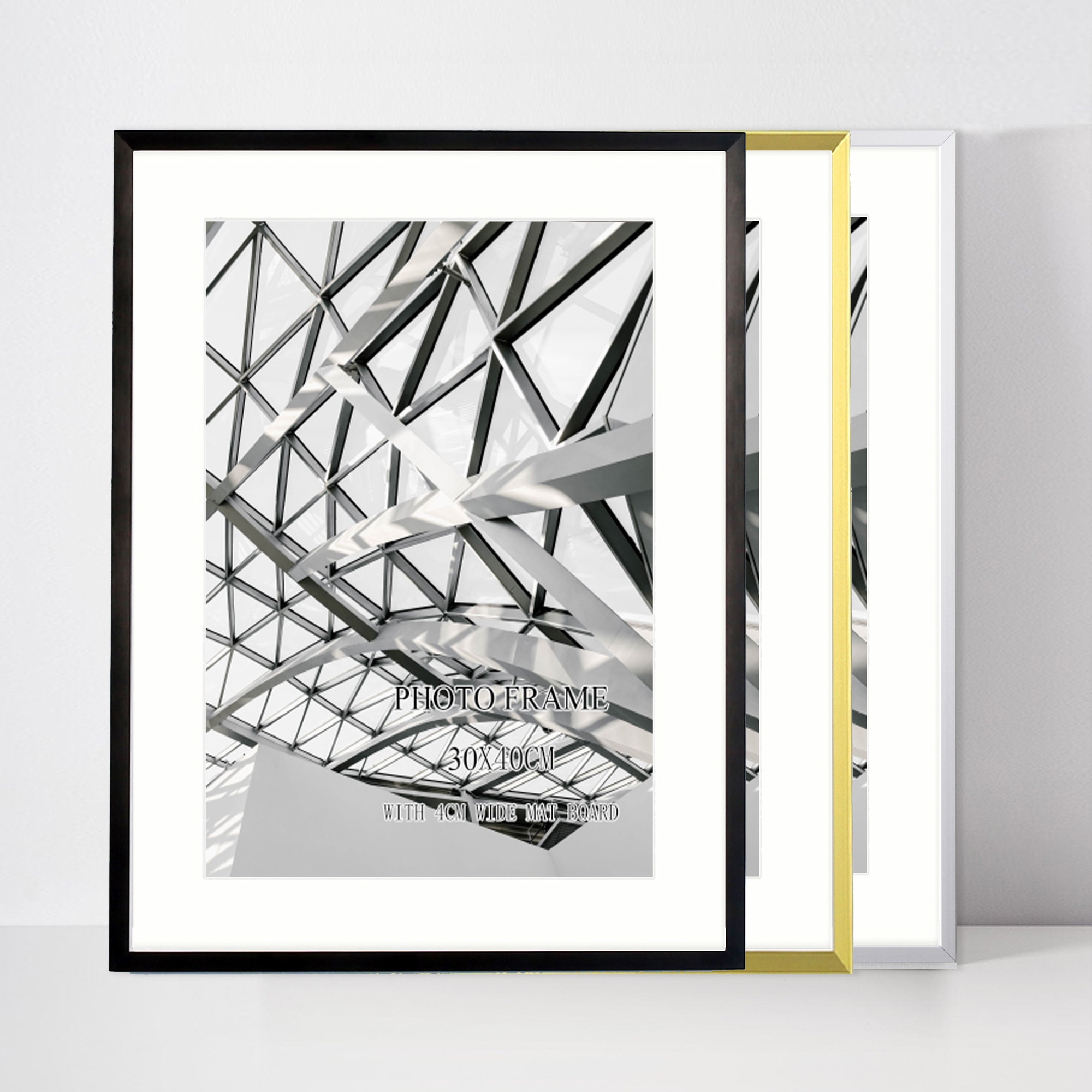 Aluminum wall photo frame with mat board 30x40cm A3 matt black silver and gold metal picture frame