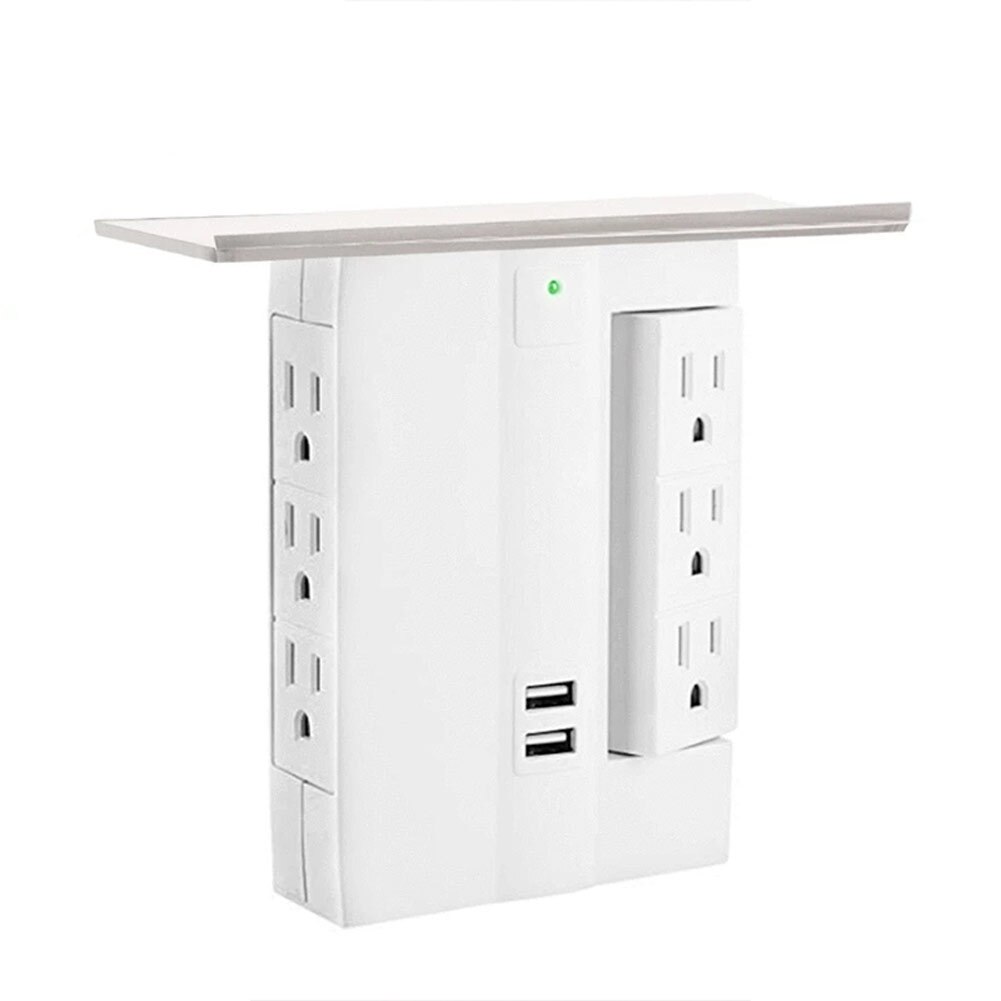 8 Port Wall Outlet Electrical 6 Outlet Extenders 2 USB Charging Ports with Shelf FQ-ing