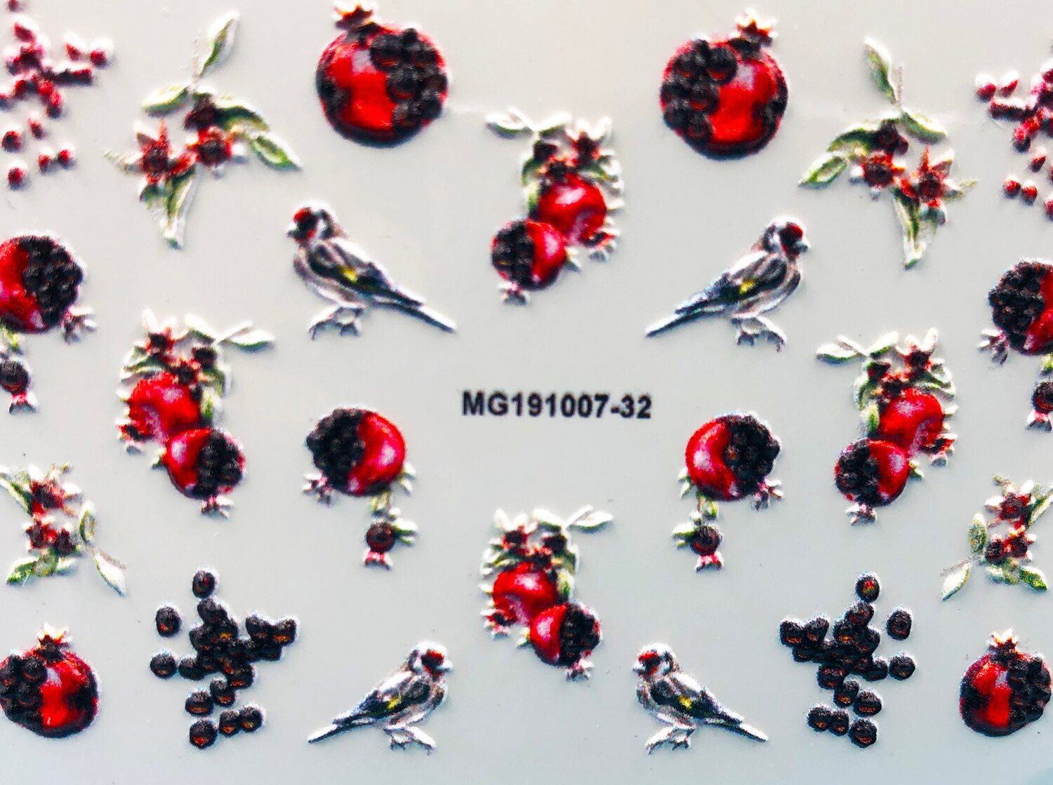 3D Acrylic Engraved Nail Sticker Winter colorful flowers birds love desgin Water Decals Empaistic Nail Water Slide Decals Z0260: 17