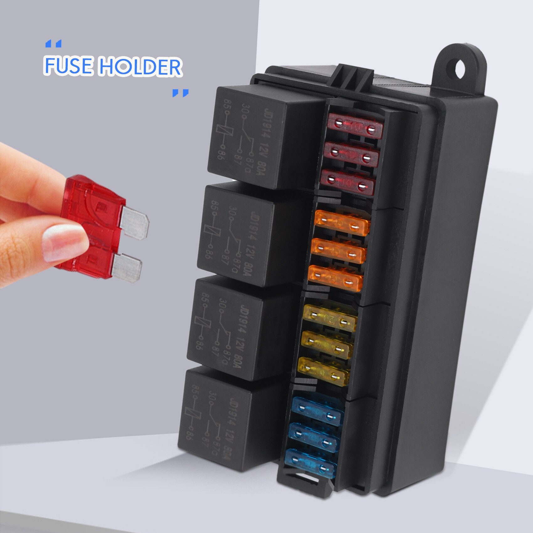 12 Way Blade Fuse Holder Box with Spade Terminals and Fuse 4PCS 5Pin 12V 40A Relays for Car Truck Trailer and Boat