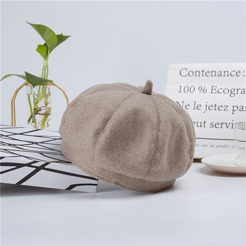 Boina señora Joker sombrero de fieltro de lana Inglaterra octogonal sombreros mujer hombre invierno: Camel01