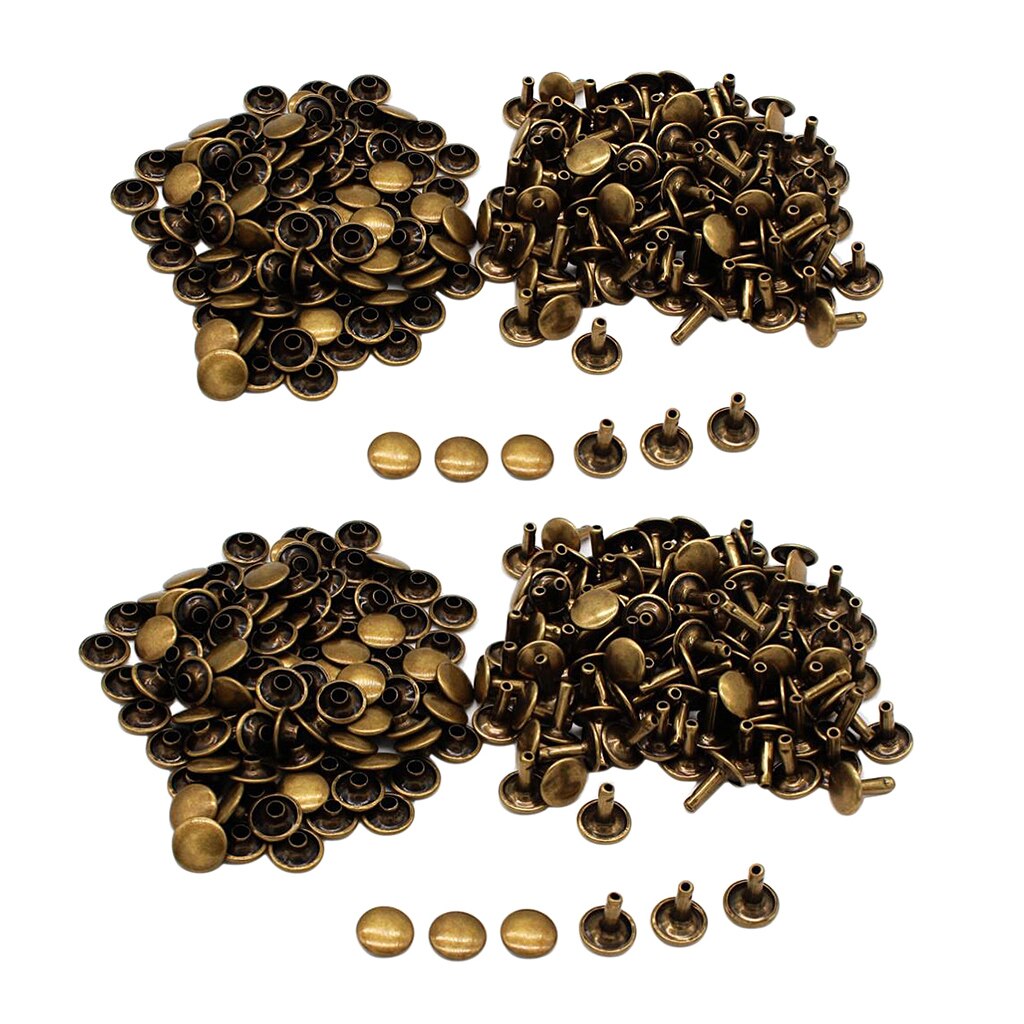 100 Pieces Two Piece Double Sided Tubular Rivets Fastener Metal Round Head Stud - 8mm/10mm, Bronze