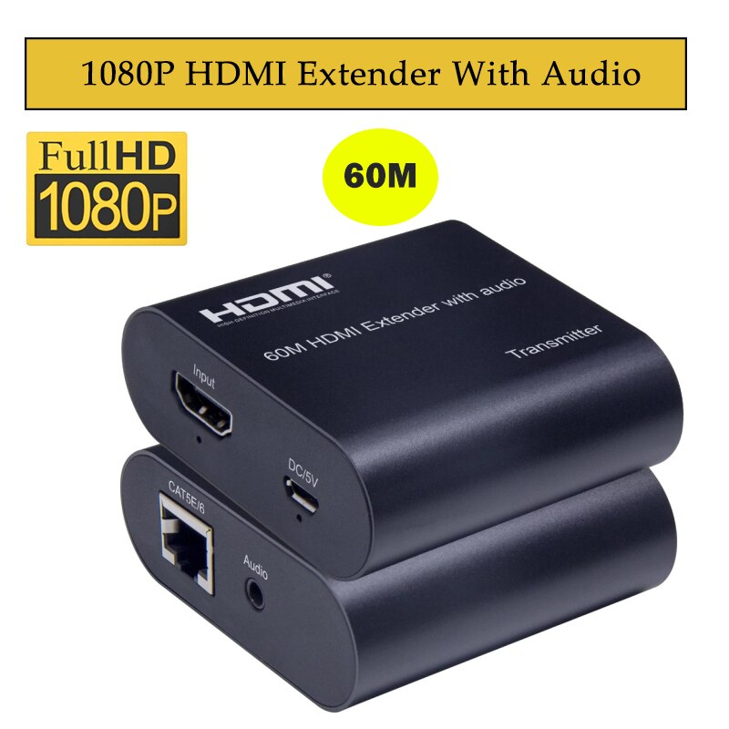 4K HDMI Extender 120M with Loop HDMI via CAT5e/6 RJ45 LAN 1080P 60M HDMI to Rj45 extender With Audio EDID for PS5 HDTV PC laptop: 1080P 60M Audio / EU Plug