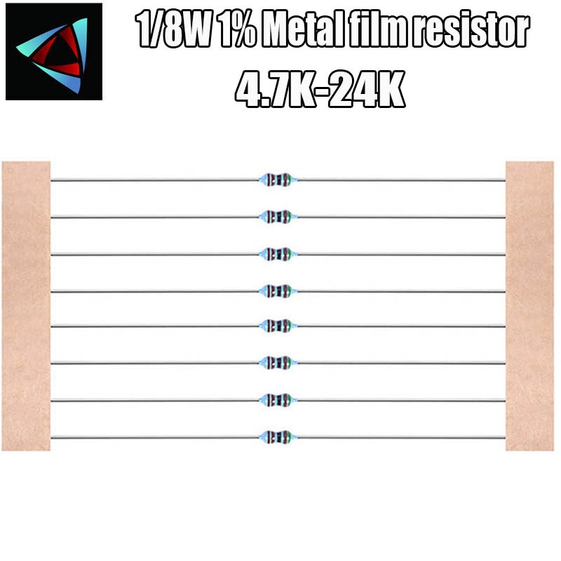 100 stücke 1/8W 1% 0,125 W Metall Film widerstand 4,7 K 5,1 K 5,6 K 6,2 K 6,8 K 7,5 K 8,2 K 9,1 K 10K 12K 13K 15K 16K 18K 20K 22K 24K Ohm