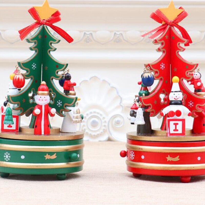 Houten Kerst Decoratie Muziekdoos Kerstboom Vorm Roterende Muziekdoos Beste Cadeau
